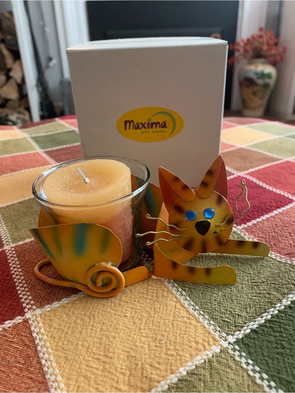 Maxima NIB Maxima Metal Cat Candle Holder & Votive - Cute Whimsical Decor!